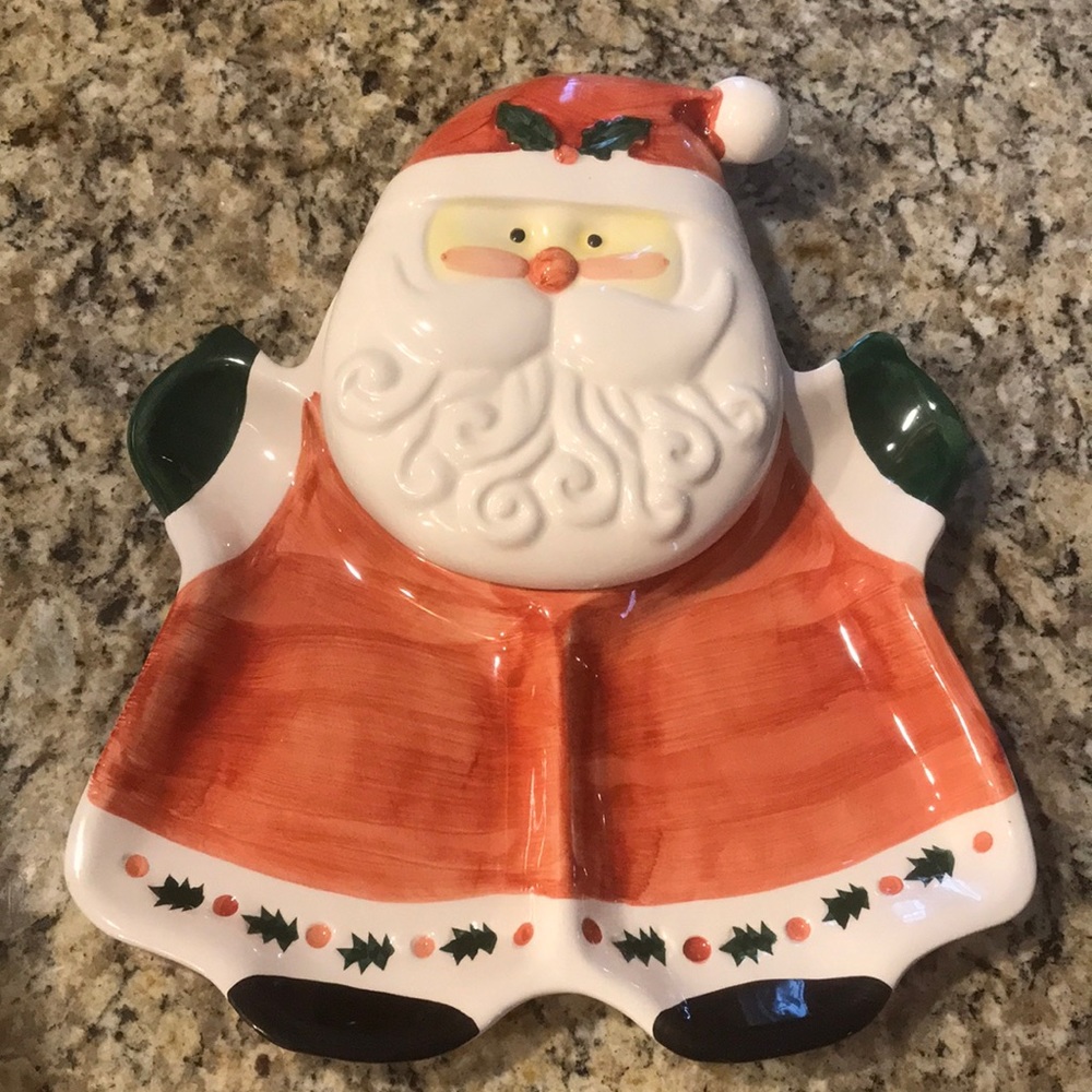 Vintage 1980's Santa Chip & Dip Ceramic Divided‎ Serving Platter